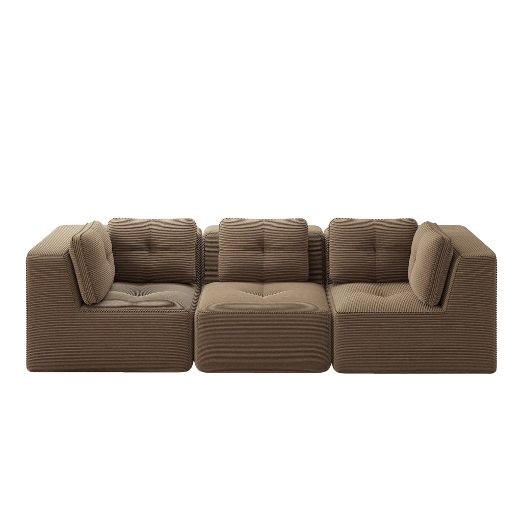 Divano Angolare Modulare 3 Posti ¨C MINIMAL ¨C Velluto a Coste, Marrone, Senza Montaggio