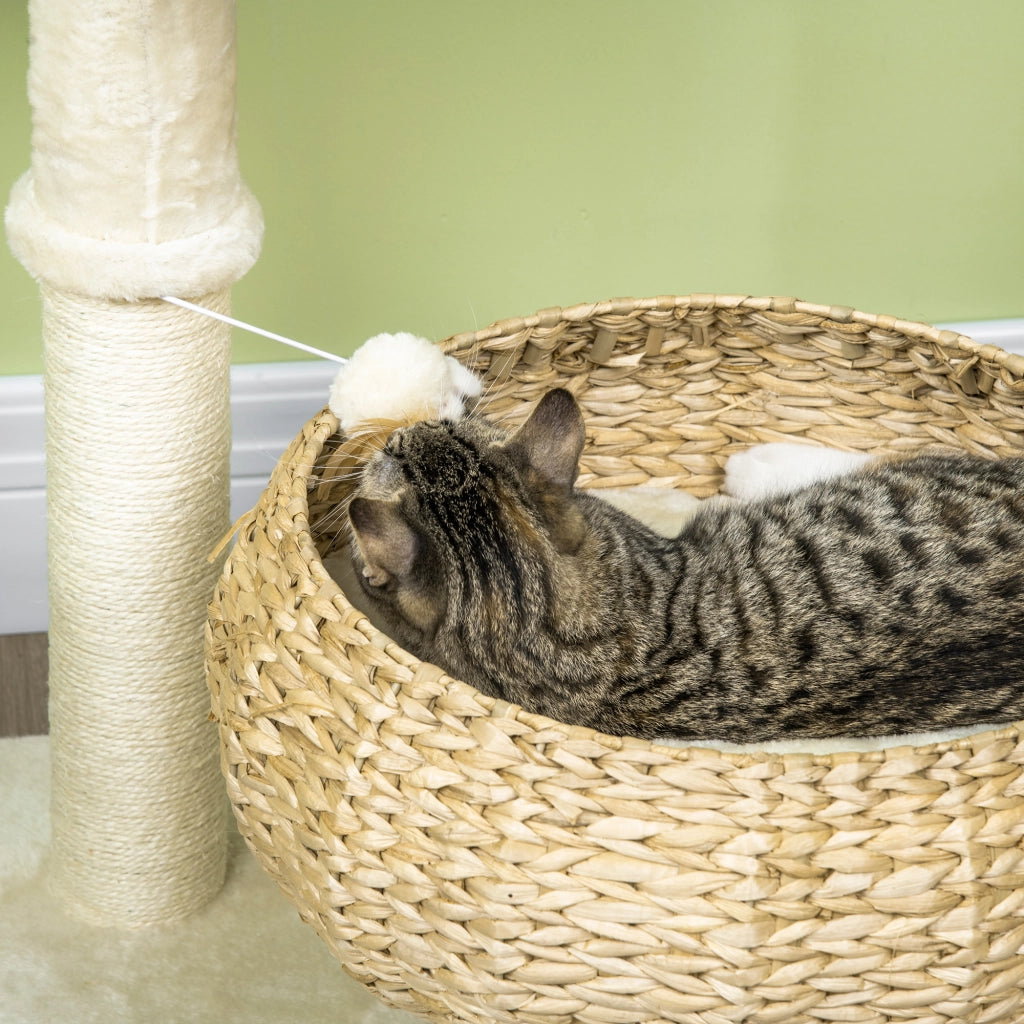 Tiragraffi per gatti a 2 livelli con palla sospesa ¨C zephmum ¨C grigio, sisal, 72x40x40 cm