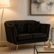 Diskit, Divano Fisso 2 Posti Effetto Velluto Trapuntato, 130x83x91h cm Nero