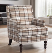 Poltrona imbottita 74x66x43;5 cm marrone e bianca; lino di cotone