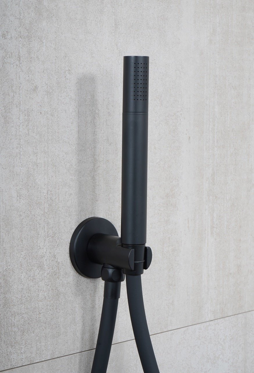 Kit tondo doccetta e supporto con presa acqua nero opaco