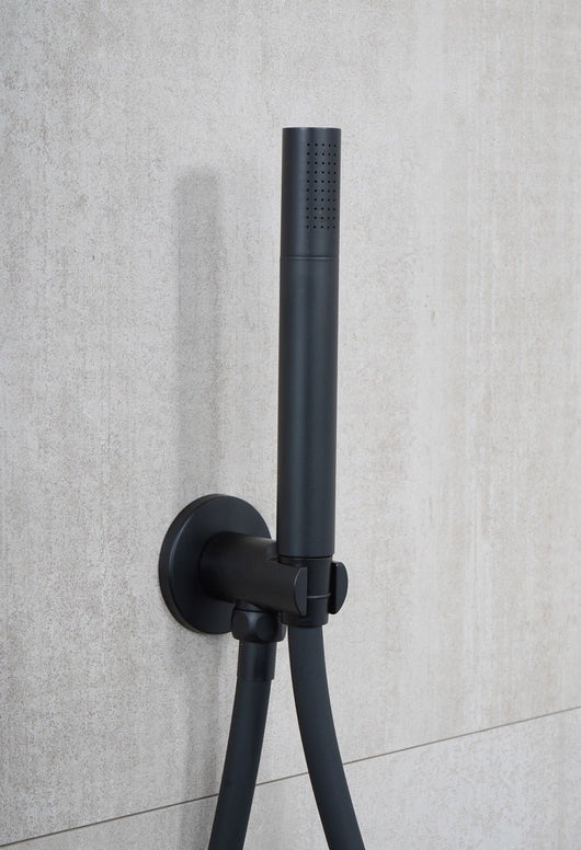 Kit tondo doccetta e supporto con presa acqua nero opaco