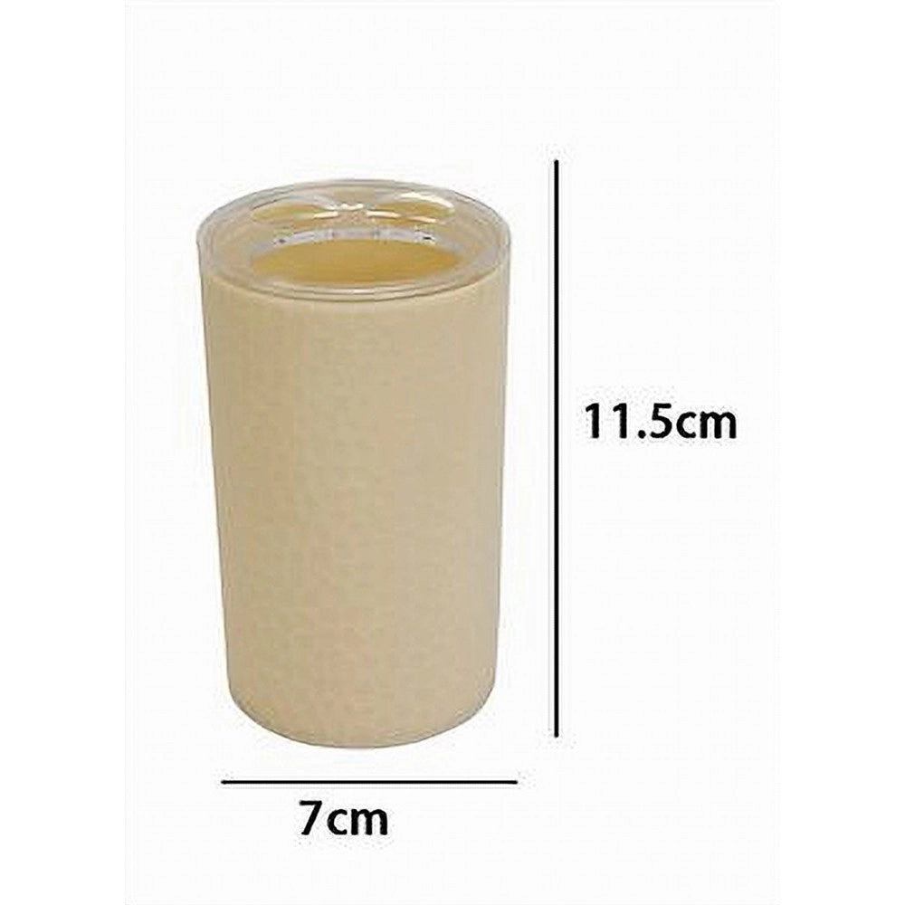 Trade Shop - Porta Spazzolini Bicchiere Accessorio Arredo Bagno Beige Lavorato 3 Fori 79790 -