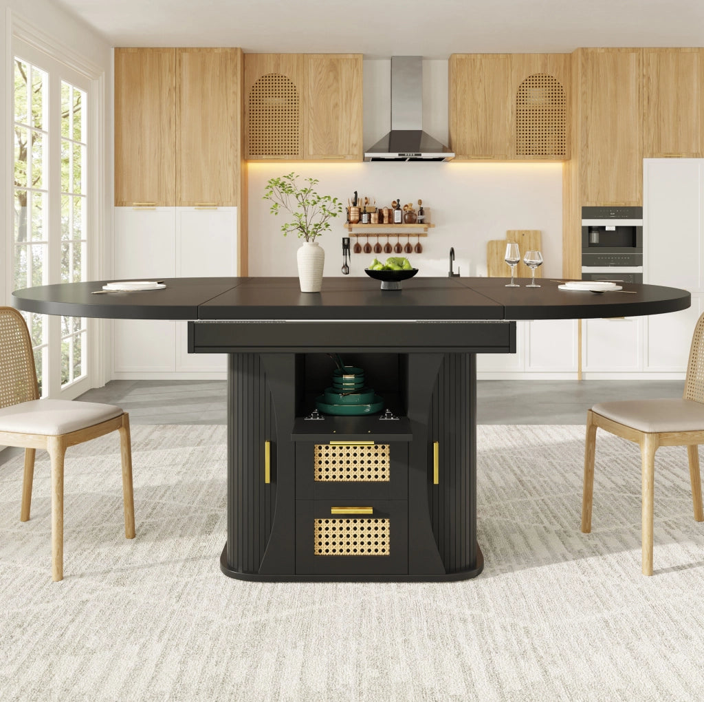 Tavolo da pranzo allungabile 118x118x77.1 cm con spazio contenitivo in MDF nero