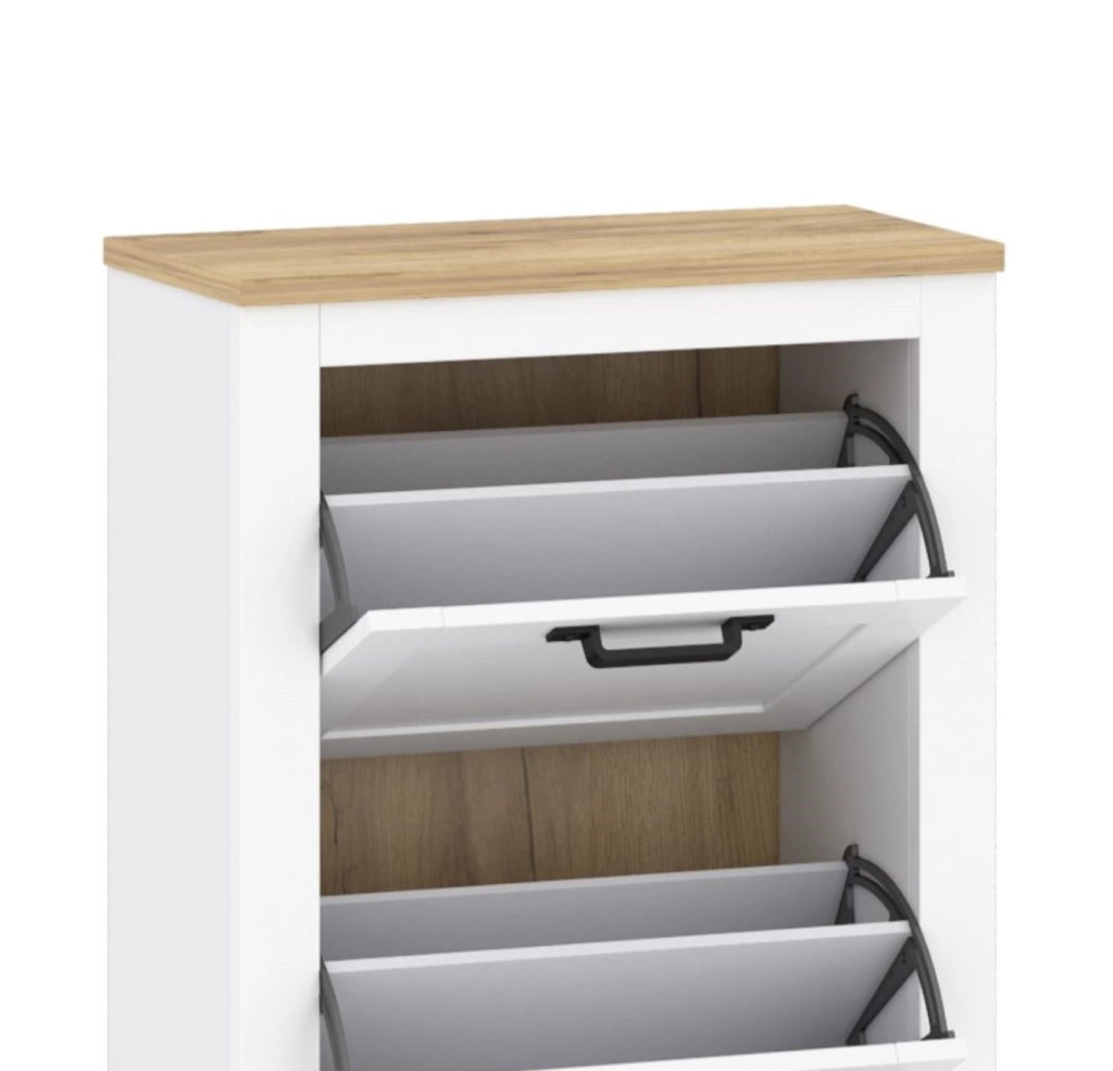 Scarpiera TEOLO 2 bianca + rovere (Lanzette J, colore nimfea alba / oak craft gold)