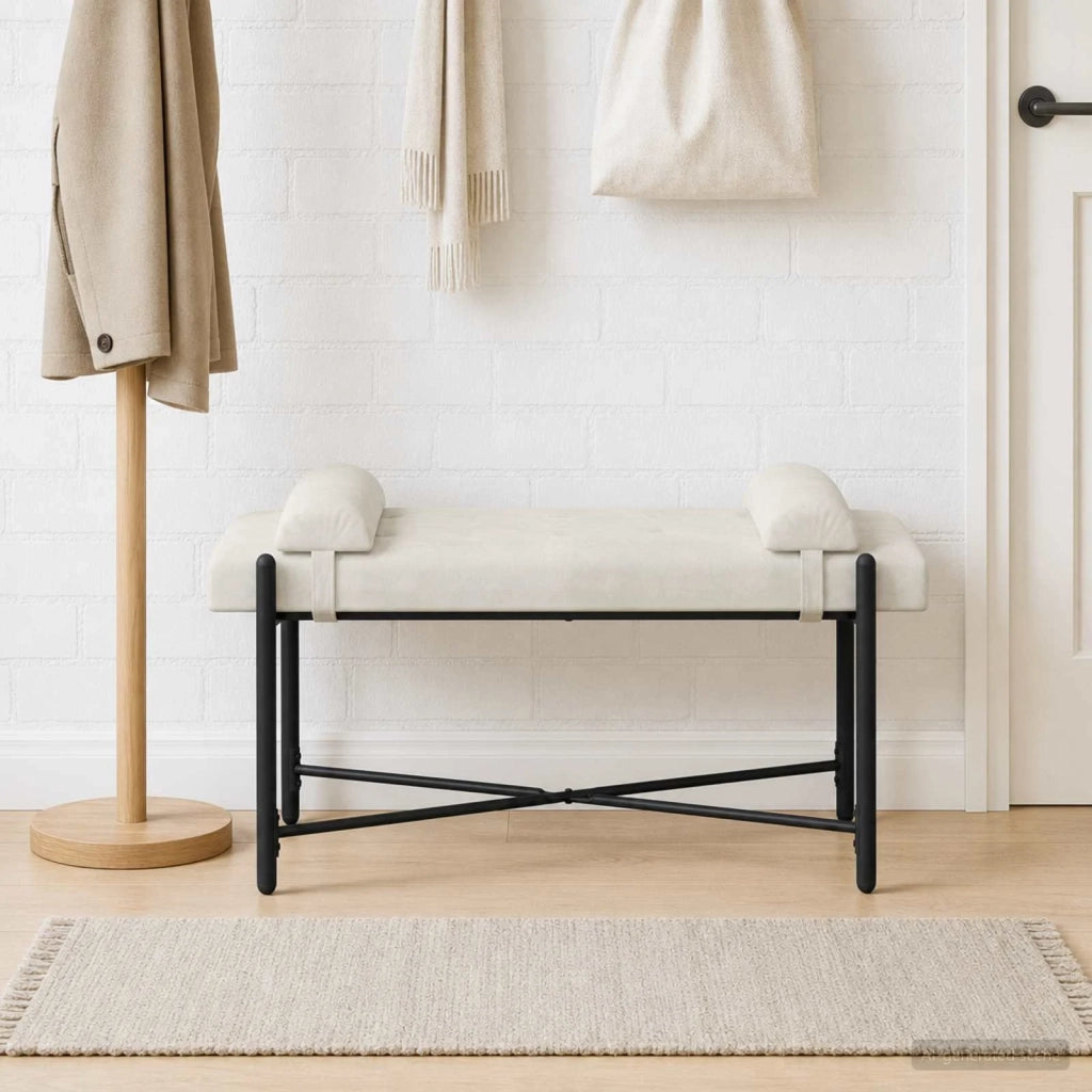 Panchina con bottoni e cuscini Crema 110 x 40 x 46 cm Velluto 42038393