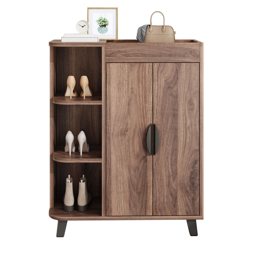 Scarpiera con vani aperti e ripiano superiore per ingresso e soggiorno in truciolare noce 80 × 32 × 99 cm