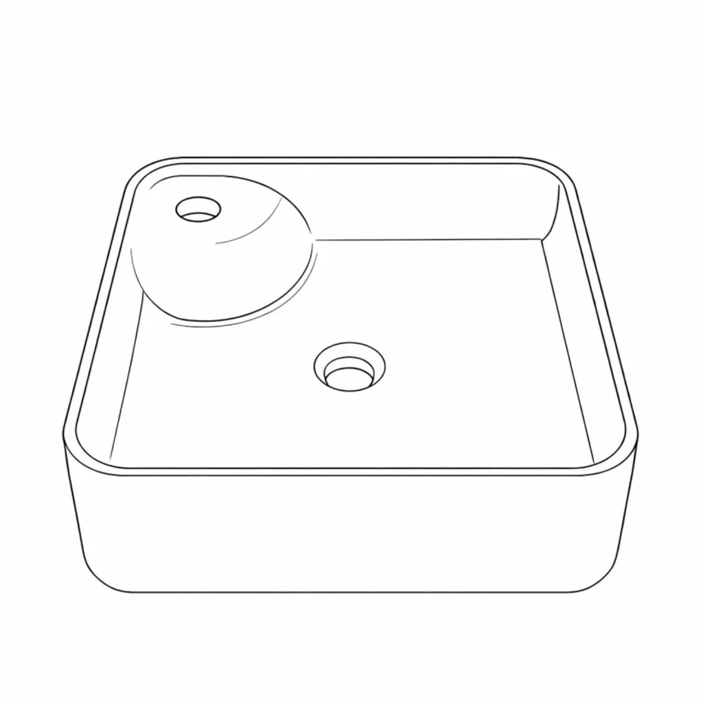 Lavabo quadrato in ceramica bianca da appoggio elegante e funzionale