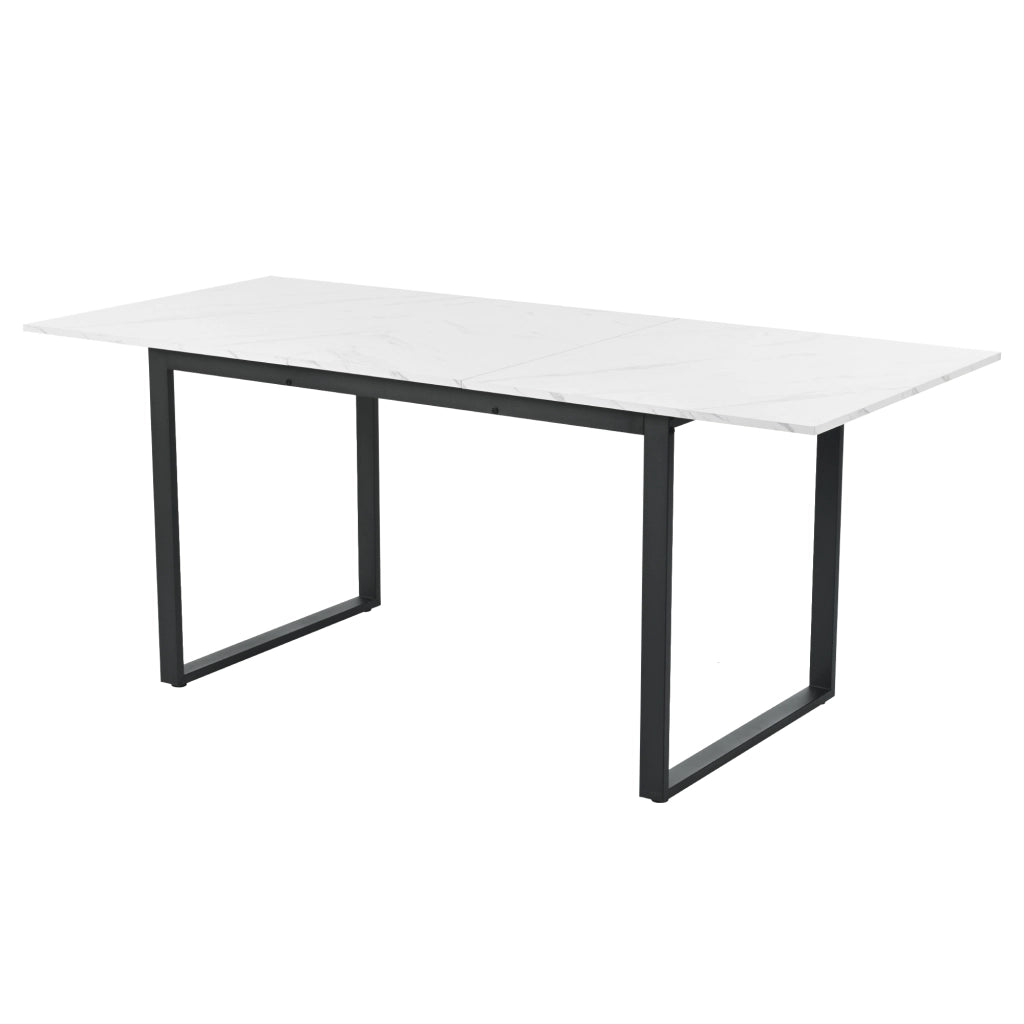 Tavolo da pranzo allungabile con piedini regolabili, piano effetto marmo, per sala da pranzo e ufficio