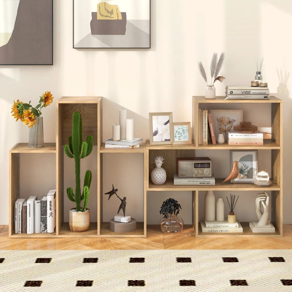 Libreria concava a 3 ripiani da esposizione, Libreria angolare autoportante per soggiorno studio ufficio Naturale