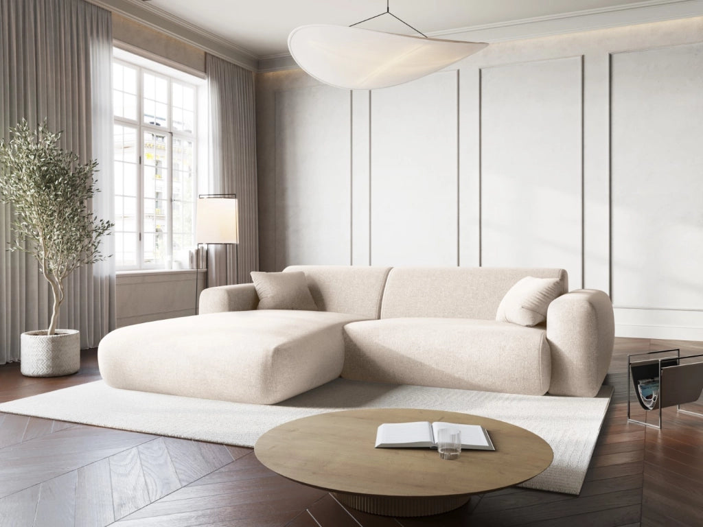 Cosmopolitan Design - Divano angolare sinistro "Nolio" 4 posti in ciniglia beige chiaro 