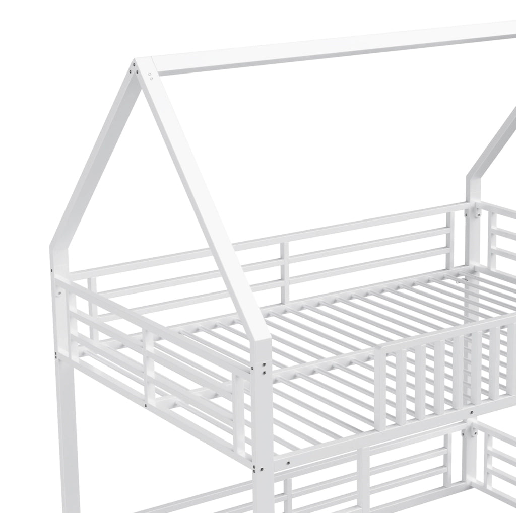 Letto a castello a casetta 140x200 cm in metallo bianco con LED