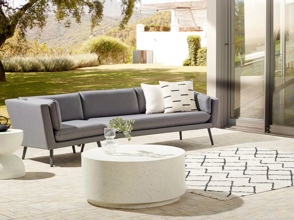 Divano angolare da esterno grigio Poliestere Rivestito 3 Posti Divano da giardino Resistente all'acqua UV Design Moderno