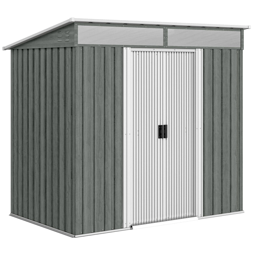 Casetta Box da Giardino 195x122x181,5 cm con Porte Scorrevoli e Pavimentazione in Acciaio Grigio Chiaro