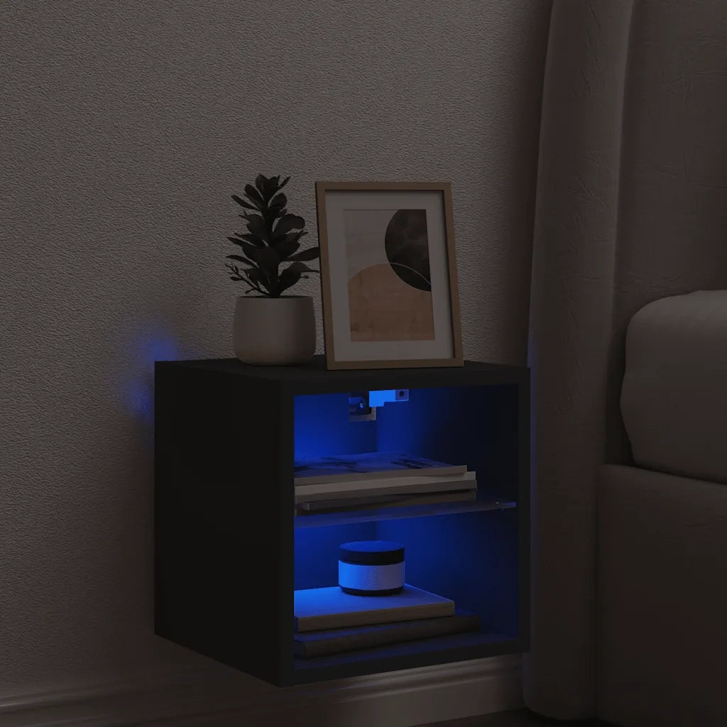 Mobile TV a Parete con Luci LED-Mobile TV a Muro Nero 30x28,5x30 cm