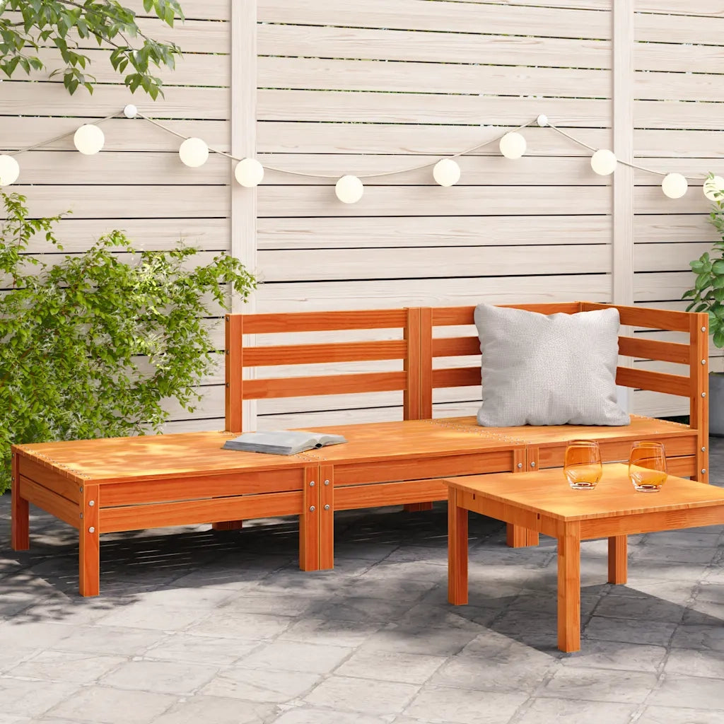 Divano da Giardino a 3 Posti-Sofa da Giardino-Divano da esterno Marrone Cera Legno Massello Pino