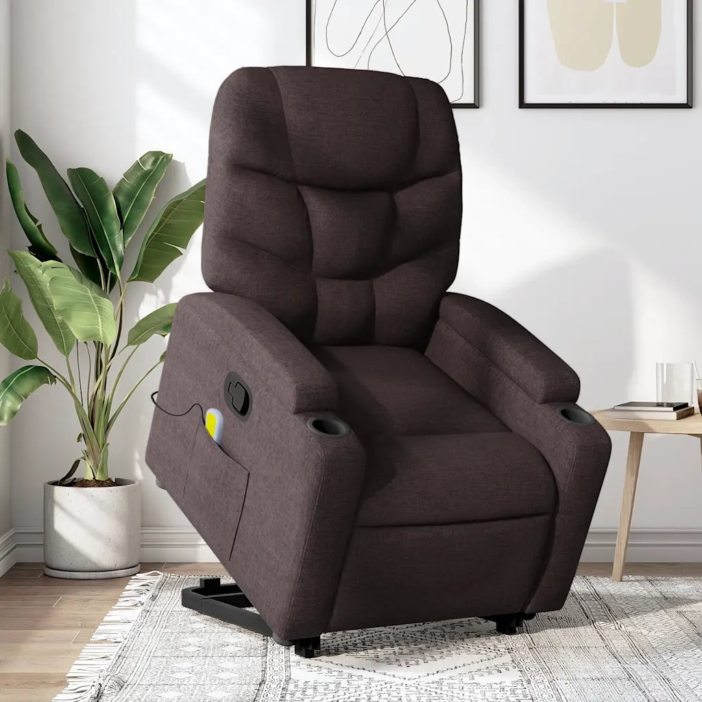 Poltrona Alzapersona Massaggi Reclinabile Marrone Scuro Tessuto 3204613