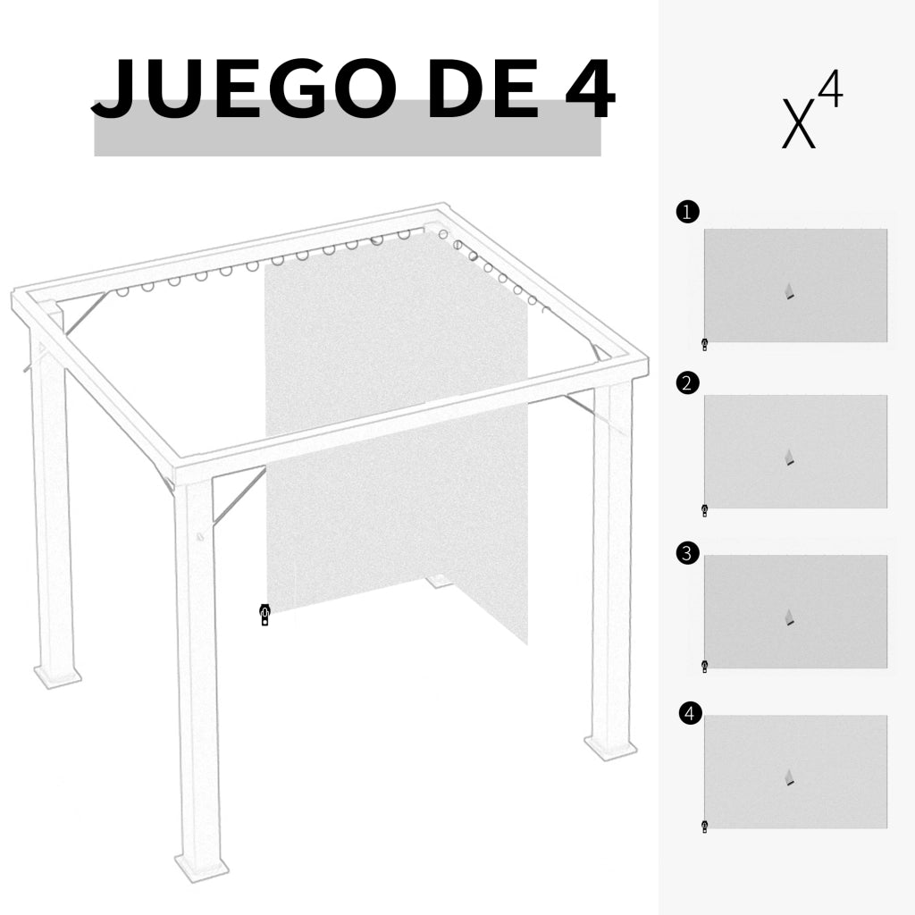 Kit 4 Pannelli Laterali per Pergola 3.5x2 m con Ganchi ¨C zephmum ¨C Grigio Chiaro