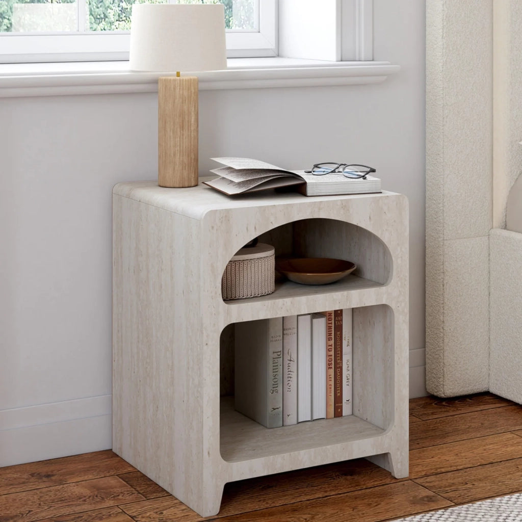 IDMarket - Set di 2 comodini organici a 2 scomparti ALESIA beige effetto marmo