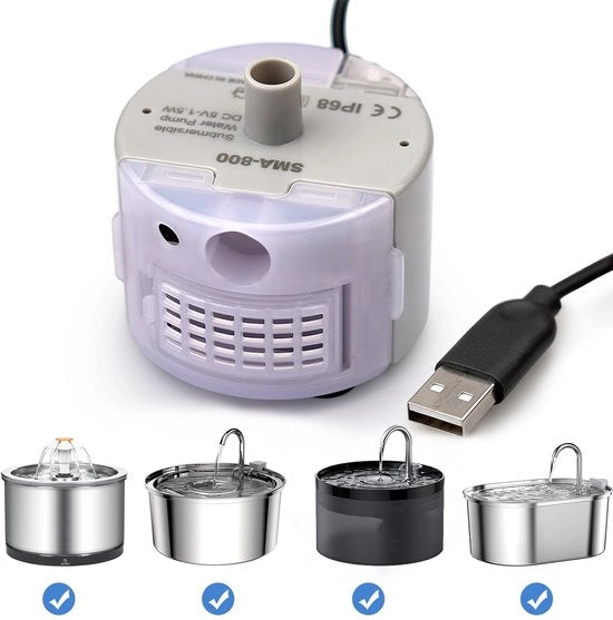 Pompa di Sostituzione per Fonte d'Acqua per Gatti in RVS con LED e Connettore USB (Modello A)