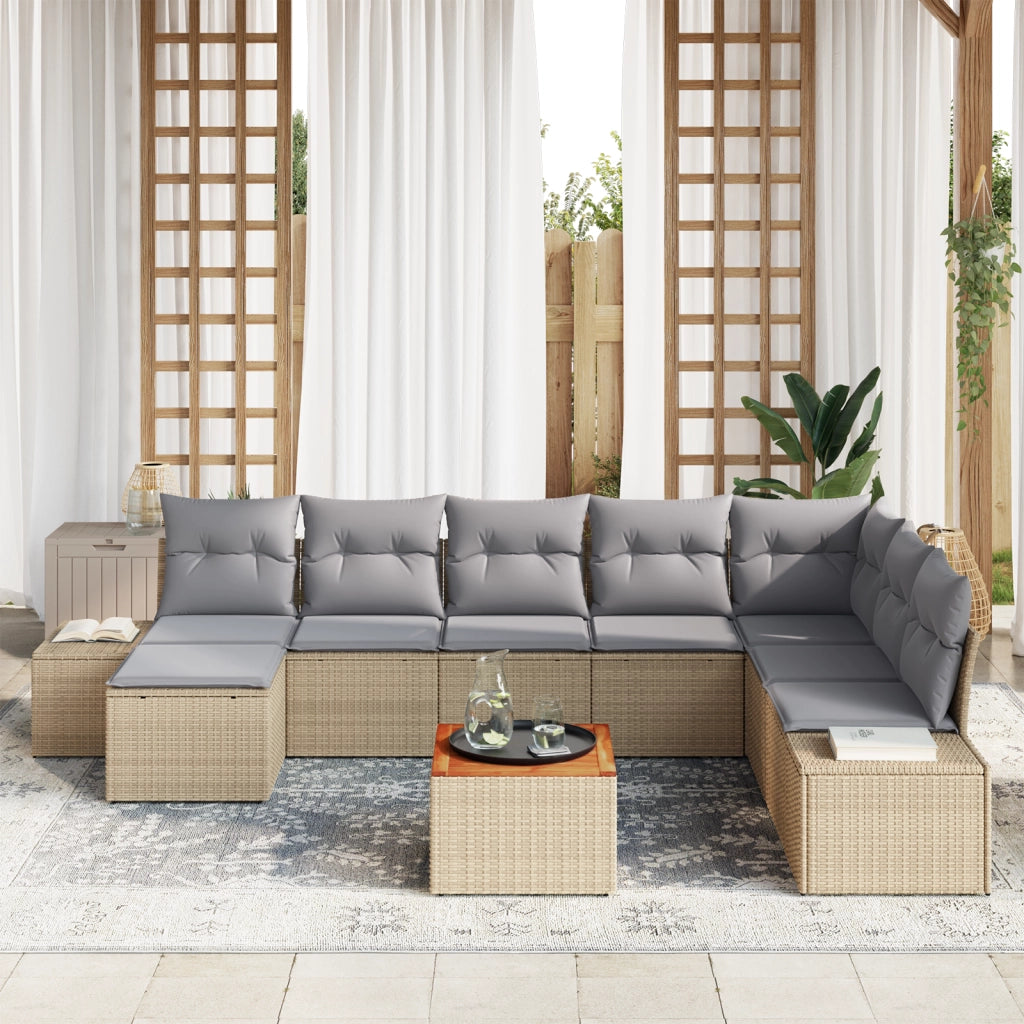 Set Divani Giardino 9 Pezzi con Cuscini Beige Rattan Acacia