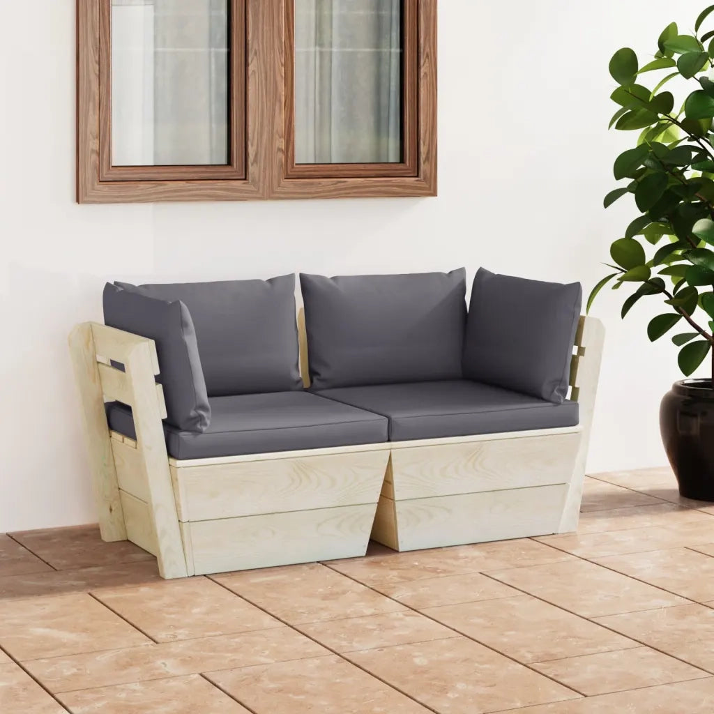 Divano da Giardino a 2 Posti su Pallet con Cuscini Legno Abete cod mxl 41572