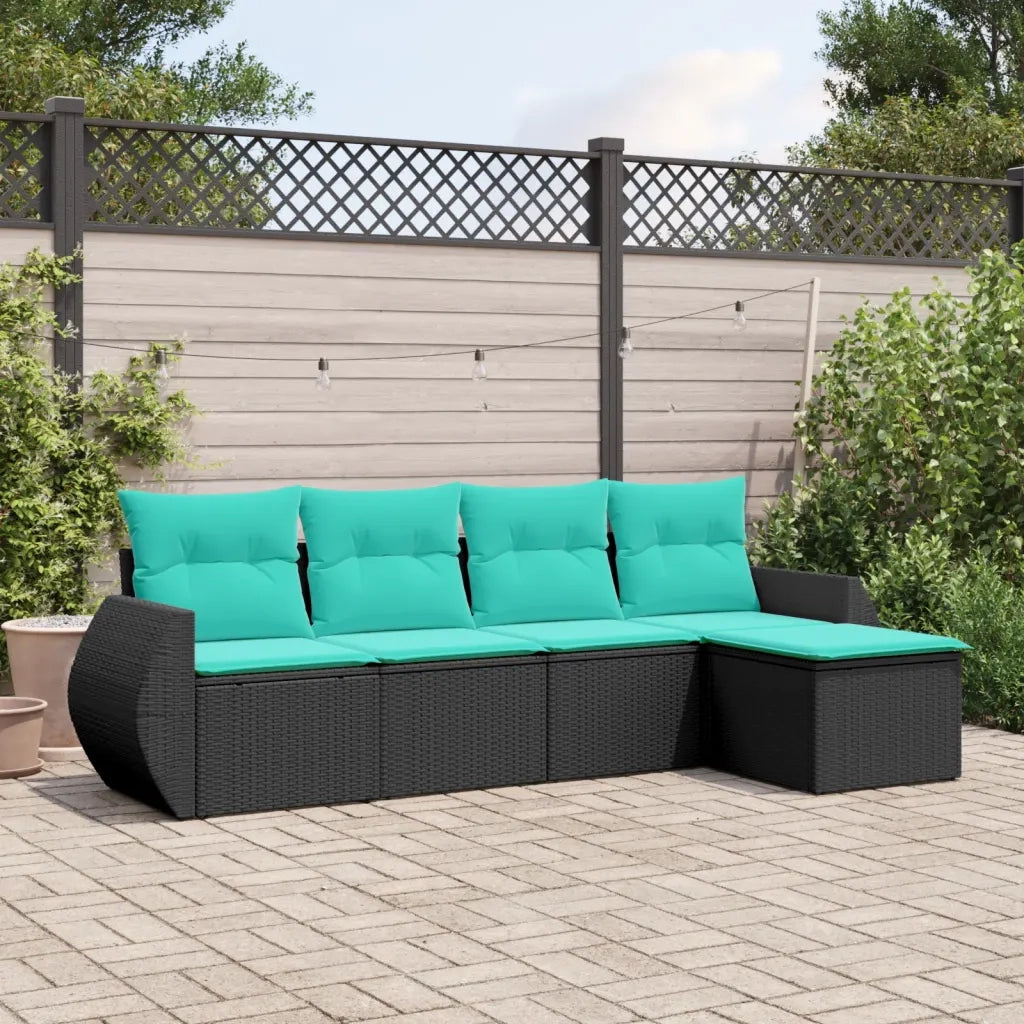 Set Divani da Giardino 5 pz con Cuscini Nero in Polyrattan 3221286