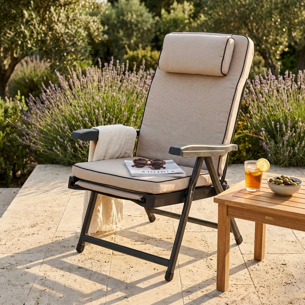 Poltrona Sdraio relax reclinabile in Tessuto Acciaio cm 155x60x60 - MORTY