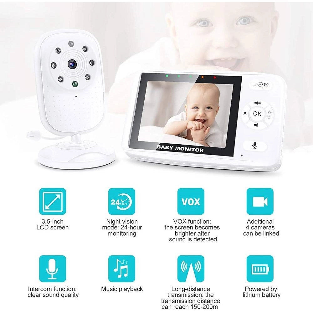 Trade Shop - Baby Monitor Videocamera Schermo 3.5" Wireless Con Fotocamera Visione Notturna -