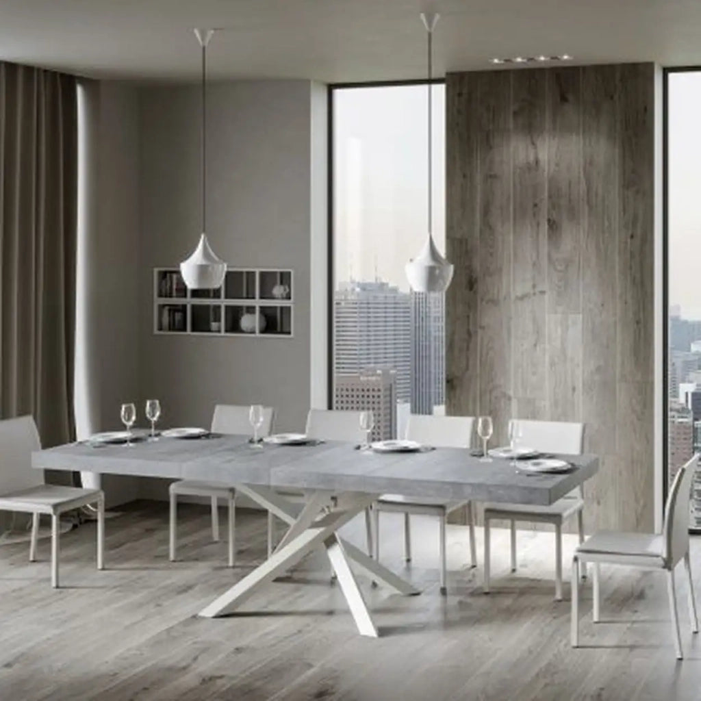 Tavolo allungabile 160/420x90 cm Volantis Premium colore cemento gambe bianche