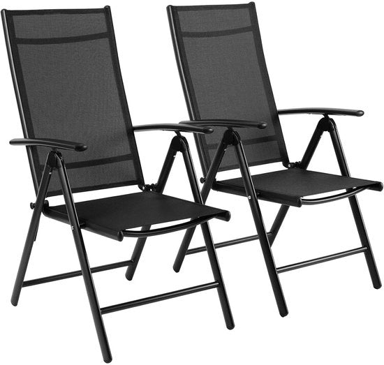 2 pezzi di Sedie da Giardino Deluxe - Sedie da Giardino in Alluminio con 7-Regolabile Schienale e Braccio e Schienale - Sedie da Campeggio Respiranti per Giardino - Terrazza - Nero