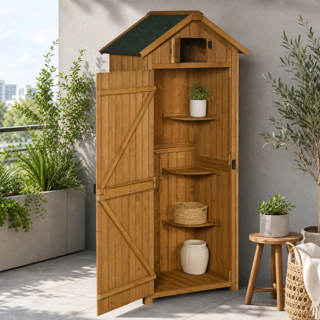 ARMADIO DA GIARDINO 77 x 54,2 x 179 cm in legno giallo con 3 ripiani