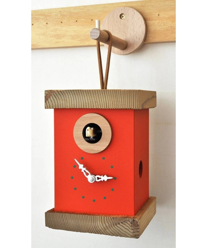 Orologio con cucù Titti in mdf laccato e abete spazzolato Made in Italy