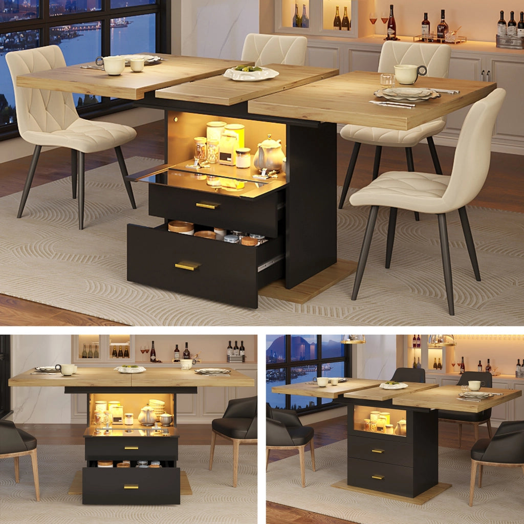 TAVOLO DA PRANZO ALLUNGABILE 110/140x80x75 cm MDF E METALLO CON LED