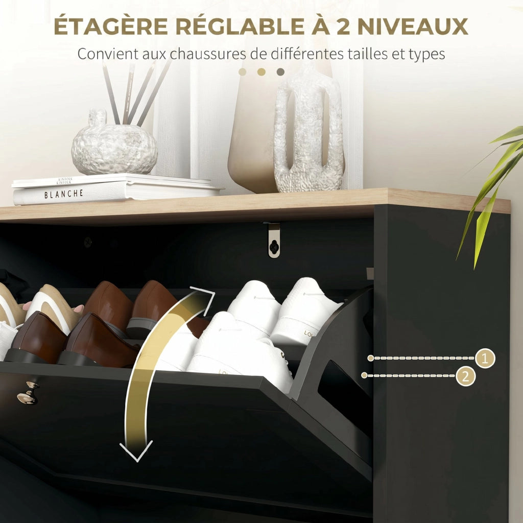 Scarpiera con 2 Cassetti e Ripiani Regolabili ¨C Xylo ¨C 60x23.5x80 cm, Nero