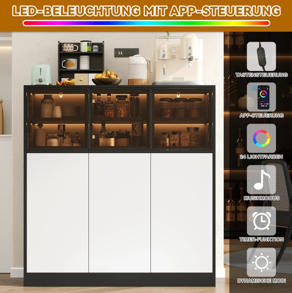 Mobile contenitore con 6 ante e illuminazione LED; 100 x 40 x 105 cm; nero e bianco