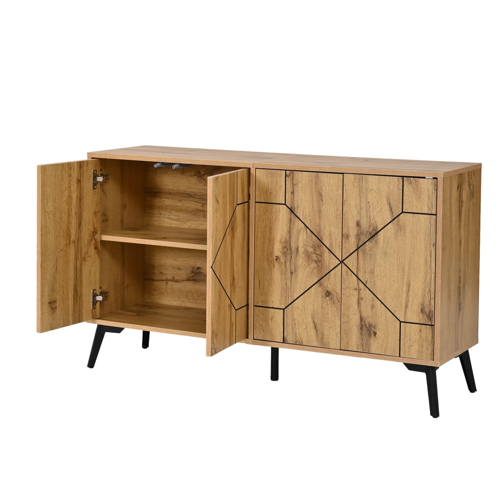Credenza e madia con 4 ante e 4 vani, chiusura push-open, per soggiorno e cucina, in MDF, naturale, 120 × 35 × 69 cm