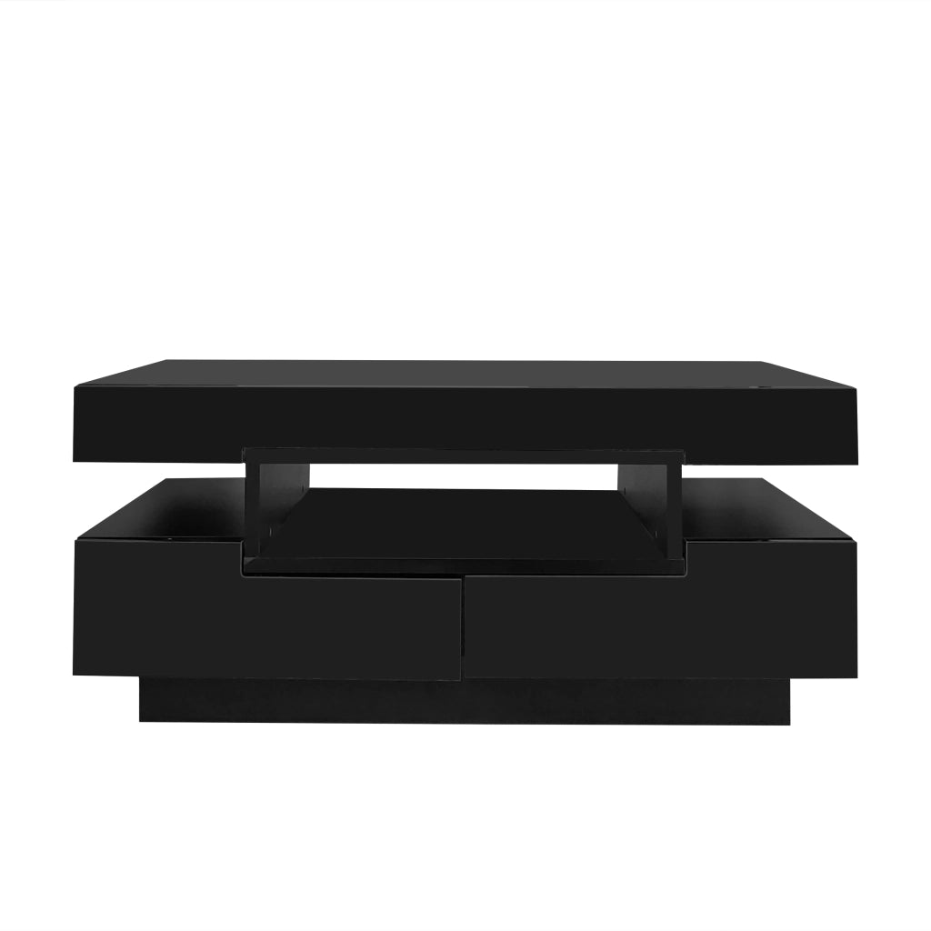 Tavolino da caffè 80x50x36 cm; LED regolabile e 3 vani con 4 cassetti; pannello truciolare nero