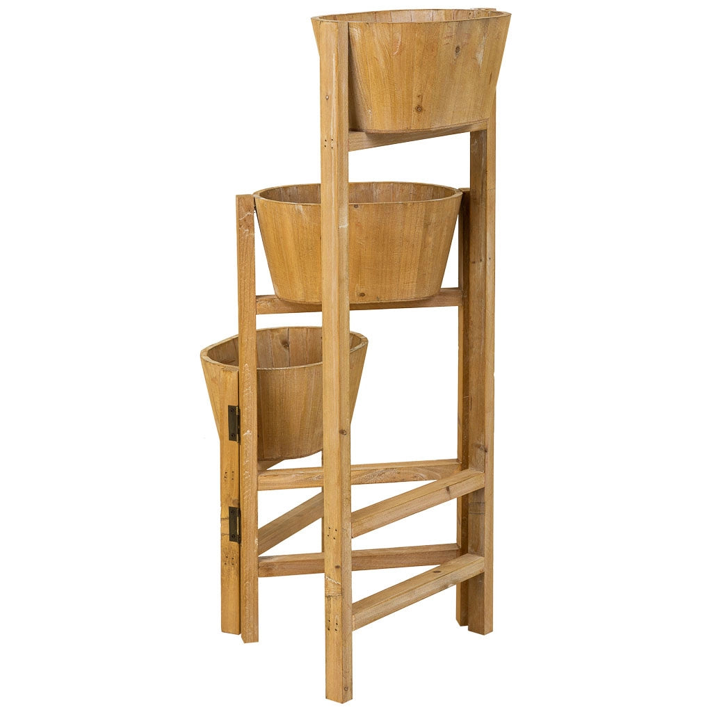 Supporto con 3 cesti in legno marrone 89x18x79h