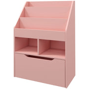 Libreria per bambini con cassetto, 3 ripiani e 2 vani a giorno, scaffale contenitore per cameretta, sala giochi, rosa, 60 x 29,9 x 90 cm