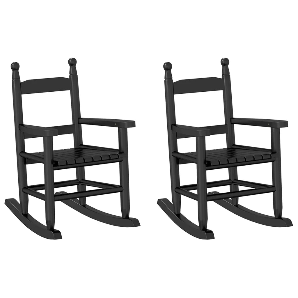 vidaXL Sedie a Dondolo per Bambini 2 pz Nere Legno Massello di Pioppo