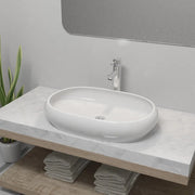 Lavello Bagno con Miscelatore-Lavandino-Lavabo in Ceramica Ovale Bianco 932785