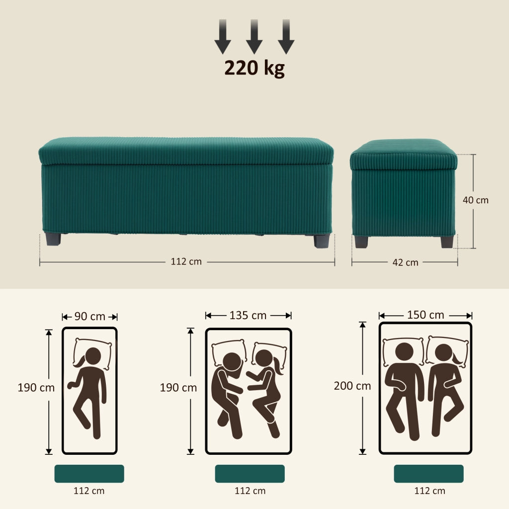 Pouf contenitore con coperchio in velluto ¨C zephmum ¨C verde 112x42x40 cm