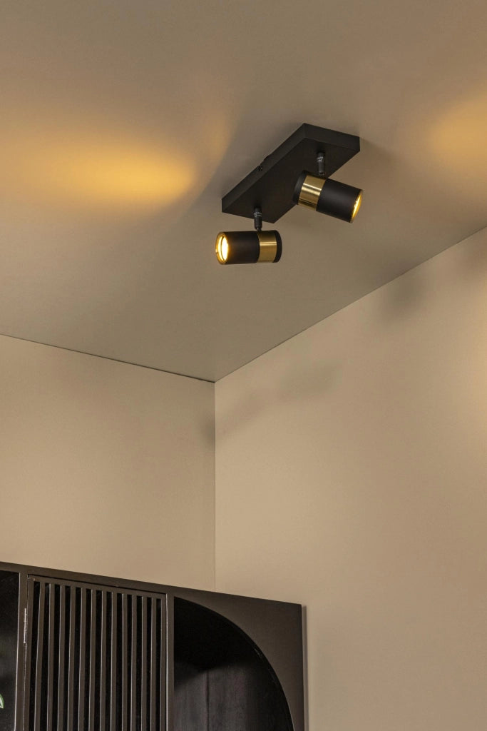 Faretto soffitto rettangolare 2xGU10 nero/oro GORIK Lucide