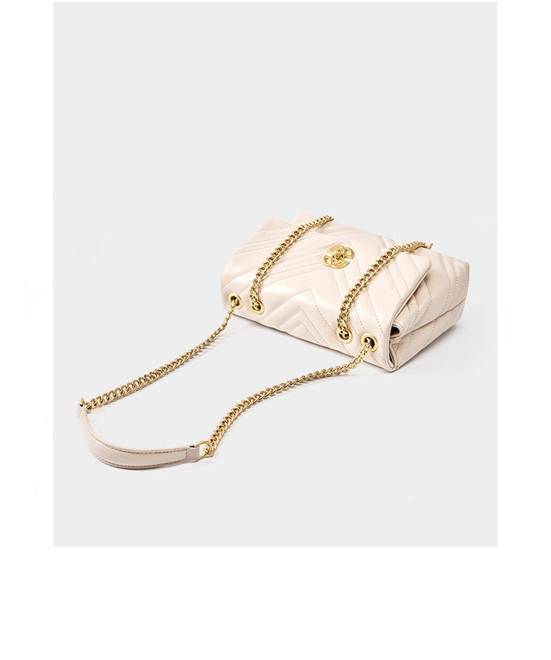 Borsa quadrata da donna in vera pelle con catena, bianca