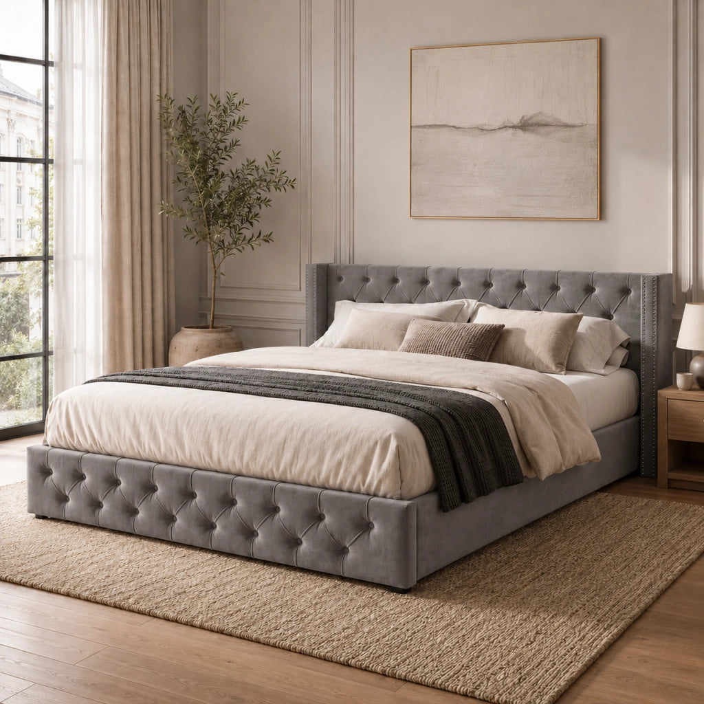 letto imbottito velluto grigio 160 x 200 cm