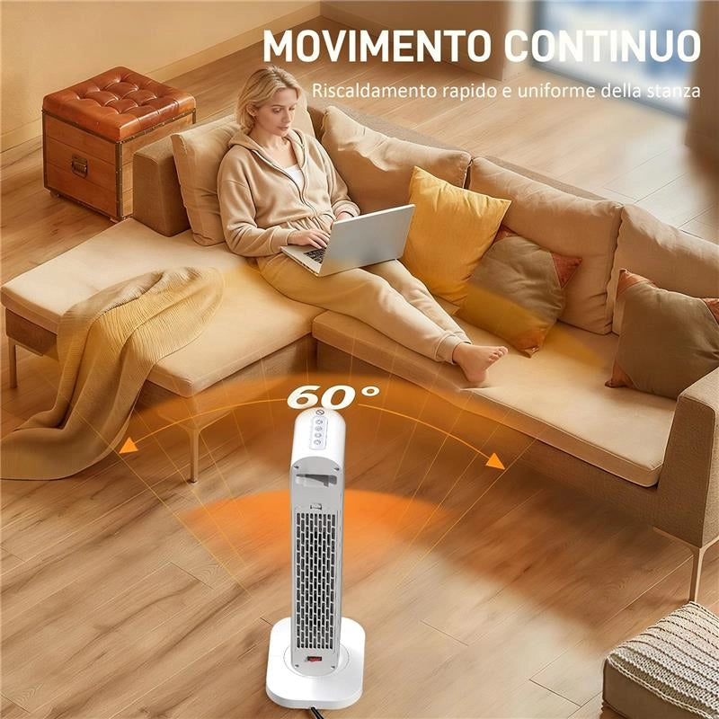 TERMOVENTILATORE IN ABS DA 2000W CON TELECOMANDO, OSCILLAZIONE E TIMER, 30X22X82.5 CM, BIANCO