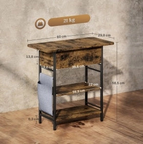 Comodino con presa 60x29，8x58，5 cm legno marrone rustico， contenitore