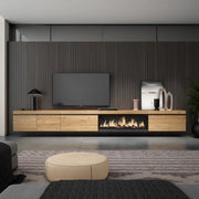 Mobile TV Soggiorno, 368x35x45, Camino elettrico XXL, da appendere, colore Rovere RF3695