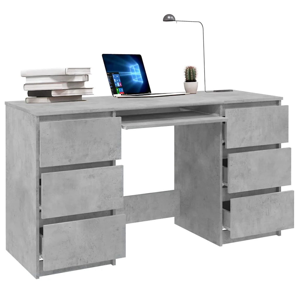 Scrivania | Tavolo da Ufficio Grigio Cemento 140x50x77 cm in Legno Multistrato